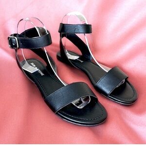 NEW Sun & Stone black flat sandals buckle ankle strap Sz 7.5 | NWT $50